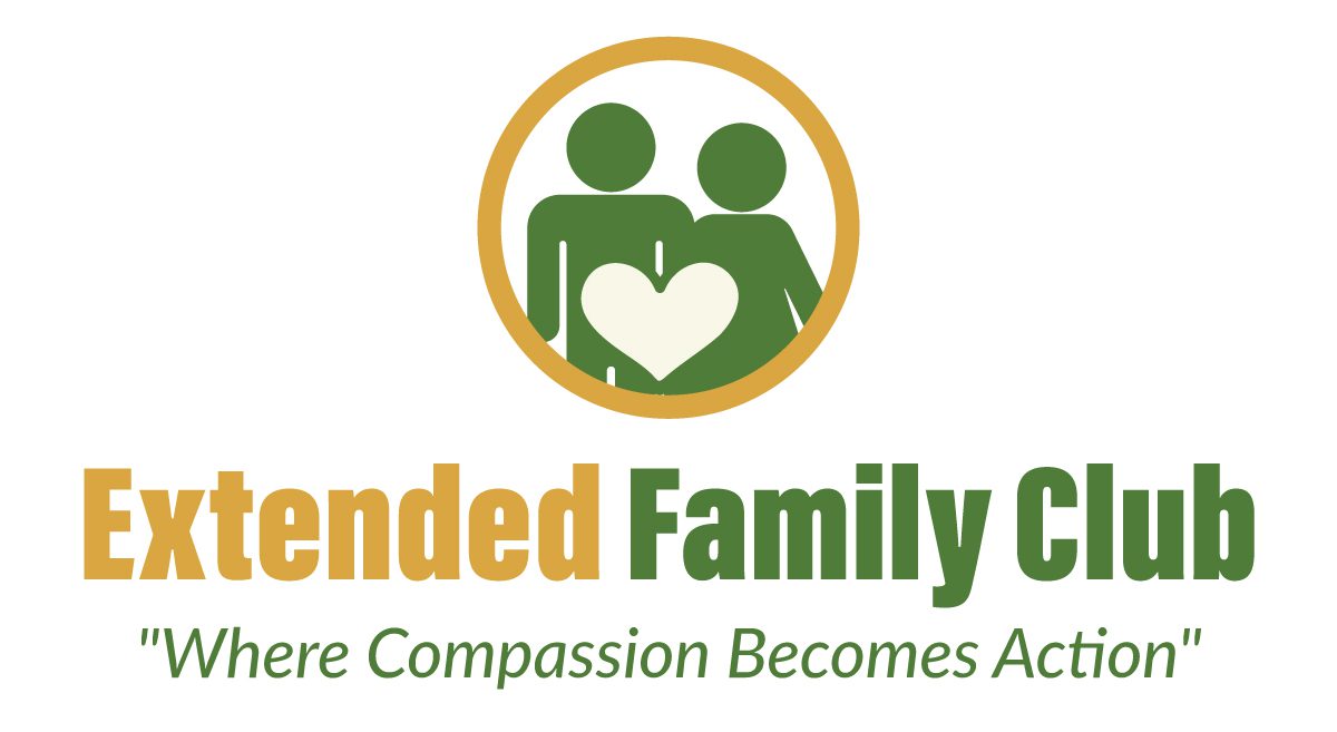 Logo with two figures and a heart symbol representing family care.